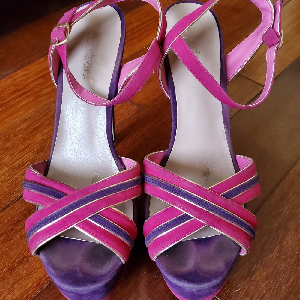 Pink & purple strappy platform heels, size 8.5